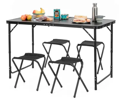 Immagine prodotto di Tavolo da picnic con sedie - Tavolo da campeggio - Set da campeggio - Tavolo da birra - Per ristoranti e bar - Tavolo - Sedie - Pieghevole - Nero - 120 x 60 x 55 cm