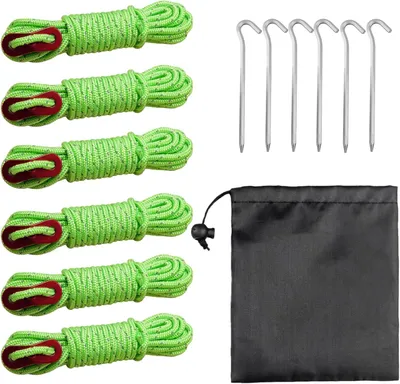 Imagen del producto de Cuerdas reflectantes para tienda de campaña, 6 unidades, 4 mm x 4 m, con tensores para camping
