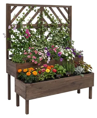 Productafbeelding van Houten plantenbak met twee niveaus en een klimrek, verhoogde borders