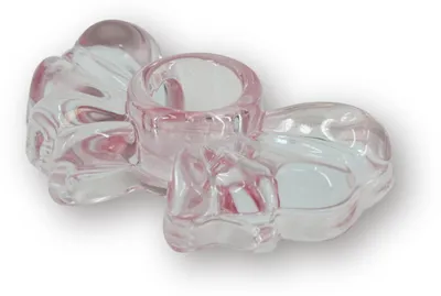 Obrázok produktu pre Držiak na sviečku s mašľou – sklo – ružová – 9,5 x 6,5 x 2,5 cm