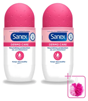 Imagen del producto de 2 unidades de antitranspirante roll-on Sanex Dermo Care, 48 horas de protección, 50 ml. Pack ahorro