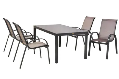 Produktbild von Merxx Gartenmöbelset Amalfi diamantbraun 5tlg., 4 Stapelsessel, 1 Tisch 150 x 90 cm - Aluminium/Textil