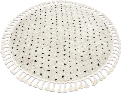 Obrázok produktu pre Kulatý koberec BERBER SYLA B752, krémový s tečky - střapce, Maroko, Shaggy béžový kruh PRŮMĚR 160 cm