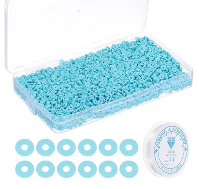 Obrázok produktu pre Sada na výrobu šperkov Tonperlen Heishi, 4000 kusov, priemer 6 mm, svetlomodrá polymérna hlina