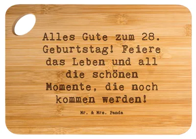 Produktbild von Mr. & Mrs. Panda Brett Spruch 28. Geburtstag - Transparent - Geschenk, besonderer Anlass, Schneidebrett, Jubiläum, Frühstücksbrettchen, Happy Birthday, Leben genießen