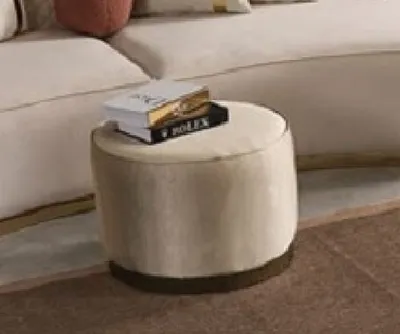 Produktbild von Casa Padrino Luxus Hocker Creme / Gold Ø 50 x H. 43 cm - Runder Wohnzimmer Sitzhocker - Wohnzimmer Möbel - Luxus Möbel - Luxus Einrichtung