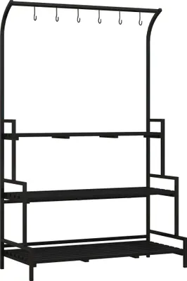 Produktbild von Blumenständer, 3 Etagen, 6 Haken, Indoor & Outdoor, Metallrahmen, 170H x 110L x 50B cm, Schwarz