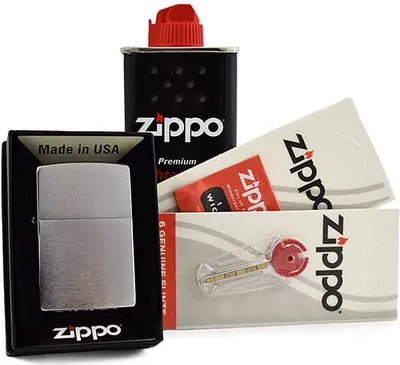 Produktbild von Zippo Brush Chrome Zubehörset – Feuerzeug mit Pflegekomponenten, Docht und Steinen