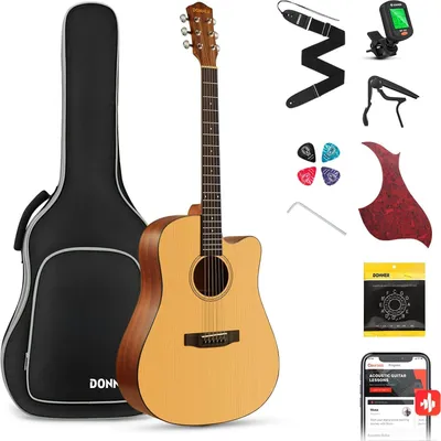 Produktbild von Akustik Gitarre 4/4 für Anfänger Erwachsene, Cutaway Einsteiger Kit, 41 Zoll Mahagoni Fichte, 6 Saiten, Tasche, Capo, Plektren, Gurt
