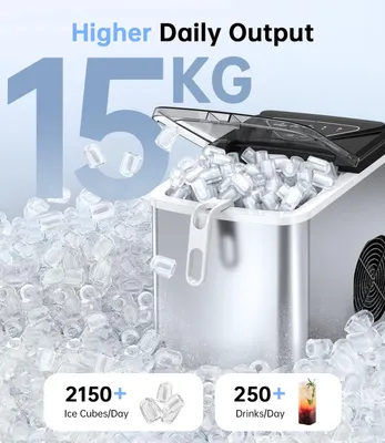 Immagine prodotto di Macchina per la produzione di ghiaccio, capacità di 15 kg in 24 ore, serbatoio dell'acqua da 2 litri, con funzione di autopulizia, portatile, dotata di cestello e paletta, ideale per uso domestico