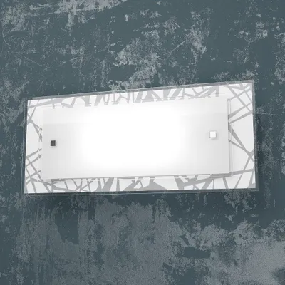 Zdjęcie produktu dla Współczesna lampa ścienna paski metalowe białe szkło sitodrukowe 2 światła E27 46Cm