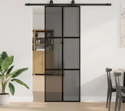 Immagine prodotto di CLORIS porta scorrevole con raccordo nero 76x205 cm vetro temperato 3375826