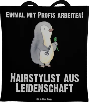 Produktbild von Mr. & Mrs. Panda Shopping Tasche Hairstylist Leidenschaft - Schwarz - Geschenk, Beutel, Tote Bag, Schultasche, Spruch, Laptoptasche, Frisör, Barbier, Friseursalon, Lustig