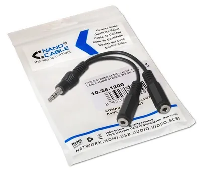 Produktbild von Audiokabel (3,5 mm) Divisor NANOCABLE 10.24.1200 15 cm Schwarz
