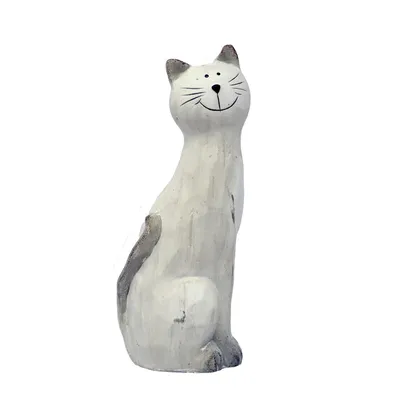 Obrázek produktu pro Soška kočky z bílé terakoty dekorativní figura Výška 16 cm
