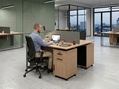 Image de Bureau sans tiroirs, de couleur beige, design moderne, avec structure métallique