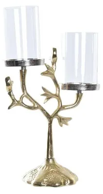 Kerzenständer, Aluminium/Glas, vergoldet, 29x15x48 cm