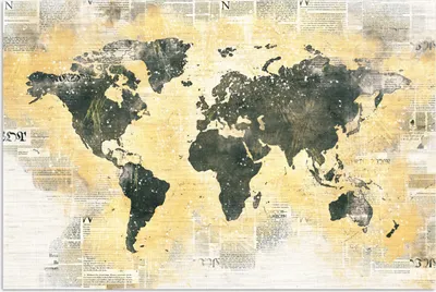 Produktbild von MuchoWow® Poster Weltkarte - Gold - Zeitung 60x40 cm - Schlafzimmerdekoration