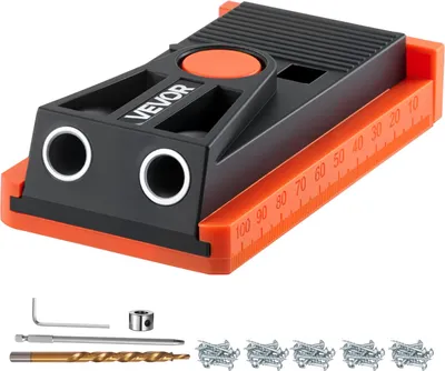 Produktbild von VEVOR Pocket Hole Jig Kit Taschenloch-Vorrichtungssatz 12,7-38,1 mm verstellbar, Vorrichtungs-Taschenlochsystem mit Stufenbohrer Sechskantschlüssel Bohrstoppring Vierkant-Antriebsbit Schrauben