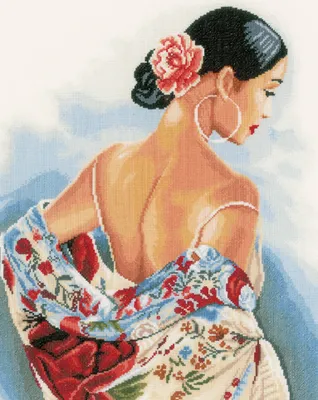 Produktbild von Lanarte PN-0154992 Frau mit Blumenschal Kreuzstichpackung