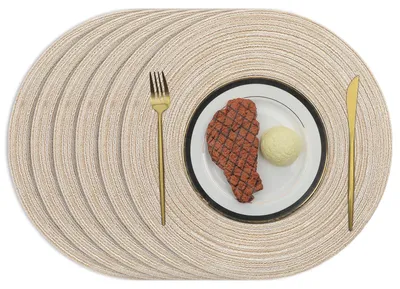 Produktbild von Set von 6 gewebten runden Tischsets aus Baumwolle - Hitzebeständig und Waschbar (Beige)