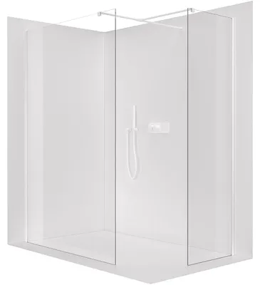 Produktbild von Duschabtrennung Walk-in Onyx T, links/rechts - 8 mm - rechteckige Stütze - weiß, matt, transparente Glasausführung - 50x30x200 cm