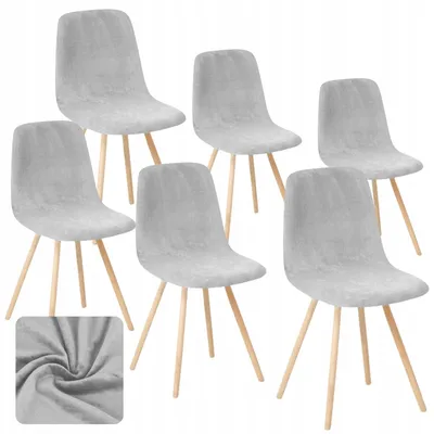 Produktbild von Stuhlhusse - Hellgrau - 6 Stück - Samt - Bezug für Skandinavische Stühle - Universal - Stretch