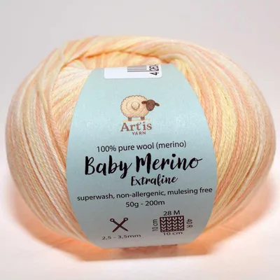 Obrázek produktu pro Baby Merino Extrafine Art'is Yarn 100 % vlna | Bez mulesingu & Superwash (50 g / 200 m) (830 lososová s barevným přechodem)