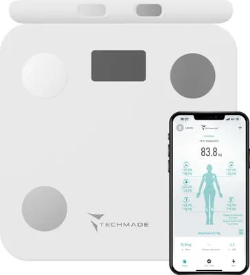 Immagine prodotto di TECHMADE TM-SCALE2 Bilancia pesapersone digitale nera 8 elettrodi analisi corporea app