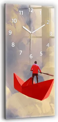Produktbild von Wallfluent Wanduhr – Stilles Quarzuhrwerk - Uhr Dekoration Wohnzimmer Schlafzimmer Küche - Zifferblatt - weiße Zeiger - 30x60 cm - Papierschiffe