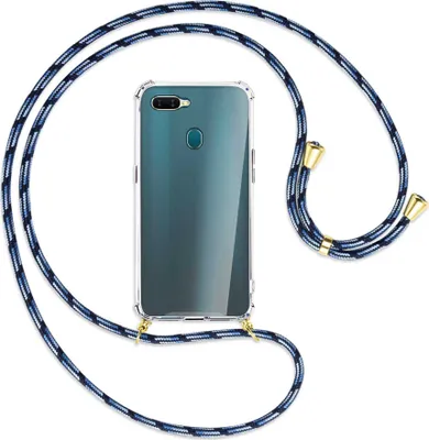 Produktbild von Handykette Backcover-Schutzhülle mit Band (Metall goldfarben) für Oppo A7 / AX7 - Blautöne