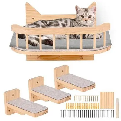 Productafbeelding van Kattenwandmeubel met hangmat, klimmuur en zitstangen voor katten