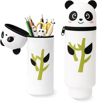 Image de Étui à crayons Kawaii Panda, étui en silicone, 2 en 1, organisateur multifonctionnel pour enfants