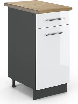 Produktbild von Küchenunterschrank Vicco Fame-Line Weiß Hochglanz 40 cm , AP Eiche, Model 46220