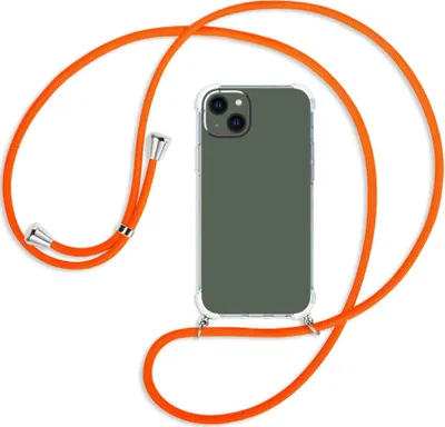 Produktbild von Handykette Backcover-Schutzhülle mit Band (Metall silberfarben) für Apple iPhone 14 Plus (6.7'') - neonorange