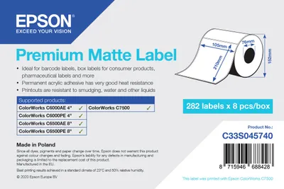 Productafbeelding van EPSON Premium Mat Label, 105x210 mm, 282 labels, gestanst