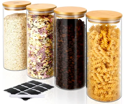 Vorratsgläser 4er-Set 950 ml Borosilikatglas luftdicht Bambusdeckel
