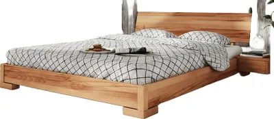 Produktbild von Bett Bento 3 aus Kernbuche massiv 180x200 cm mit Holzkopfteil und Holzbeinen