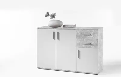 Produktbild von Kommode Debby 3 Türen und 2 Schubladen - Weiß/Beton