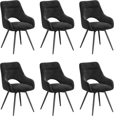 Produktbild von WOLTU Drehbare Esszimmerstühle, mit offener Rückenlehne, Armlehnstuhl gepolstert, Bezug aus Chenille : Schwarz 6 Farbe: Schwarz Stückzahl: 6