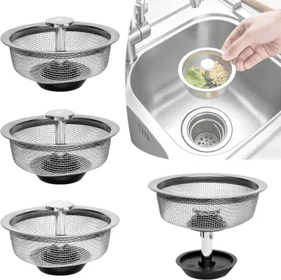 Immagine prodotto di Lavello da cucina - Griglia di scarico - Acciaio inossidabile - Sifone universale per lavello - Sifone per lavabo - Lavello - Accessori - 80-85 mm
