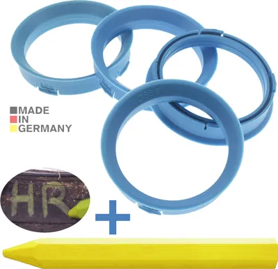 Produktbild von 4X Zentrierringe 66,6 x 56,6 mm Hellblau Felgen Ringe + 1x Reifen Kreide Fett Stift