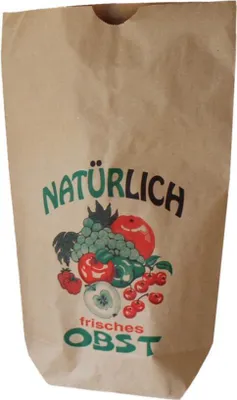 Produktbild von Papierbodenbeutel braun, gefädelt "Obstmotiv", 19 x 29 cm, 1,5 kg 50, Stück