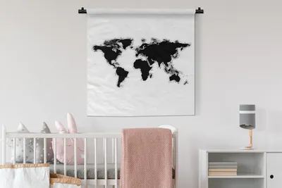 Produktbild von MuchoWow® Wandteppich Wandbehang Weltkarte - Schwarz - Aquarell 90x90 cm Tapisserie Dekoration Wandtuch - Wandaufhänger