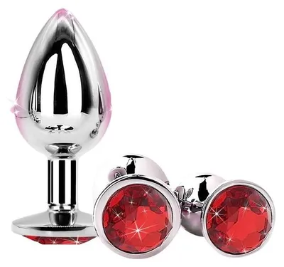 Productafbeelding van Compacte Stalen Kegel Decoratieset met Ronde Edelstenen - Rood