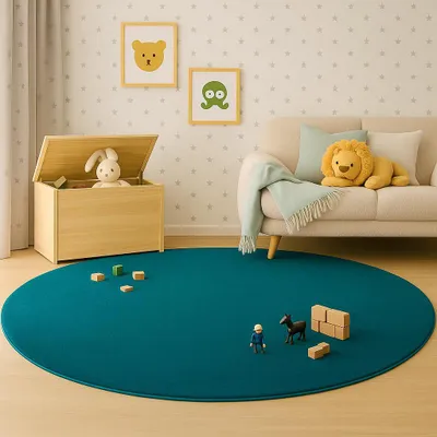 Produktbild von Velours Kinderteppich Joy Kids Petrol Rund, Größe:400 cm Rund