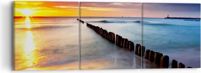 Produktbild von Bild auf Leinwand - Leinwandbild - Meer Küste Strand Sonnenaufgang - 90x30cm - Wand Bild - Wanddeko - Leinwanddruck - Bilder - Kunstdruck - Wanddekoration - Leinwand bilder - Wandkunst - CA90x30-2781