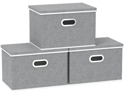 Image de Boîtes de rangement pliables avec couvercle, lot de 3