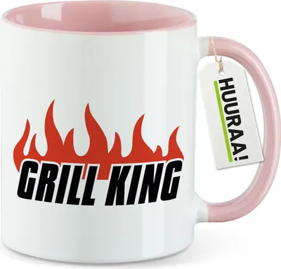 Produktbild von Huuraa Kaffeetasse Grill King Flammen 330ml Rosa Keramik Kaffeebecher Geschenkidee