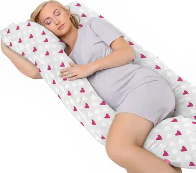 Immagine prodotto di Cuscino per gravidanza a forma di U per dormire sul fianco e allattare - Cuori rosa